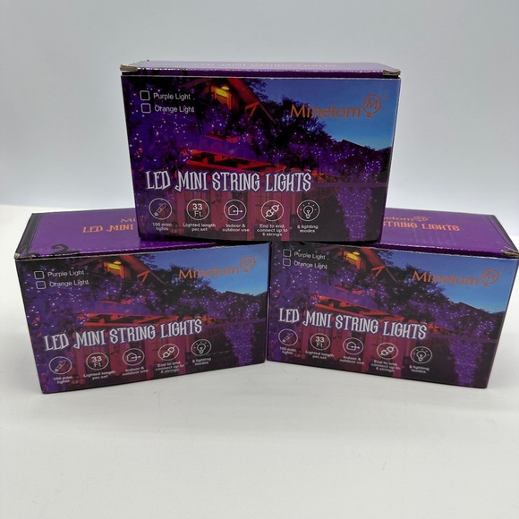 Lot Of 3 Boxes Minetom Halloween String Lights LED 100 Count 33 Feet Indoor Outd - Picture 1 of 4